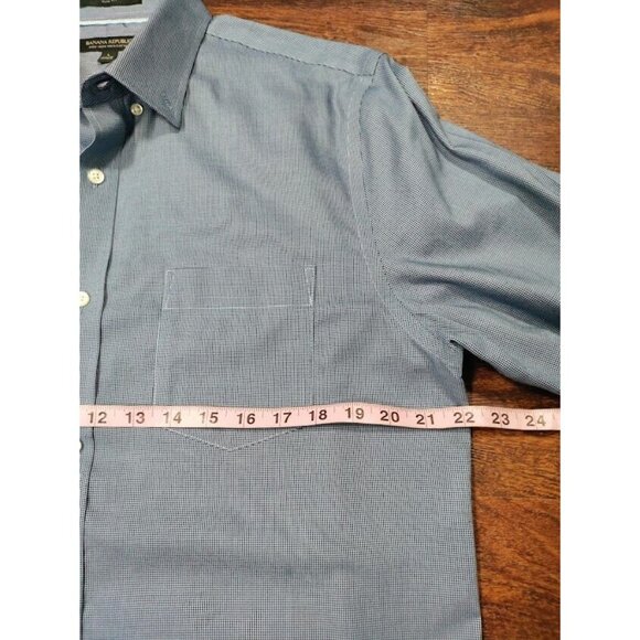 Banana Republic Slim Non-Iron Cotton Micro-Houndstooth Button-Down Shirt Blue L - Picture 12 of 12